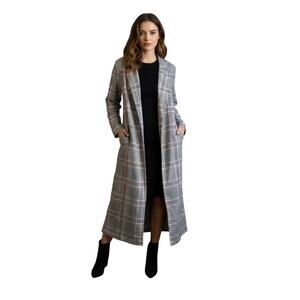 Topshop Plaid Longline Lightweight Coat Gray Pink Check US 2‎ /EU 34/ UK 6